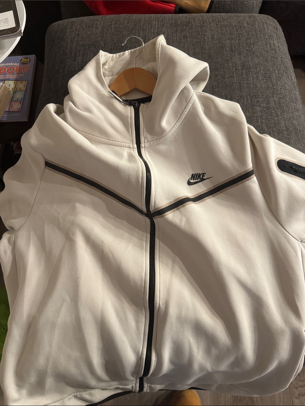 Nike White Full-Zip Performance Hoodie with Black Trim